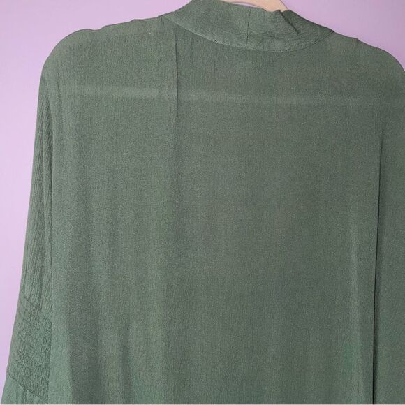 Blue Rain Cardigan L Gauzy Green Bell Sleeve Embroidered Open Front - Picture 8 of 10